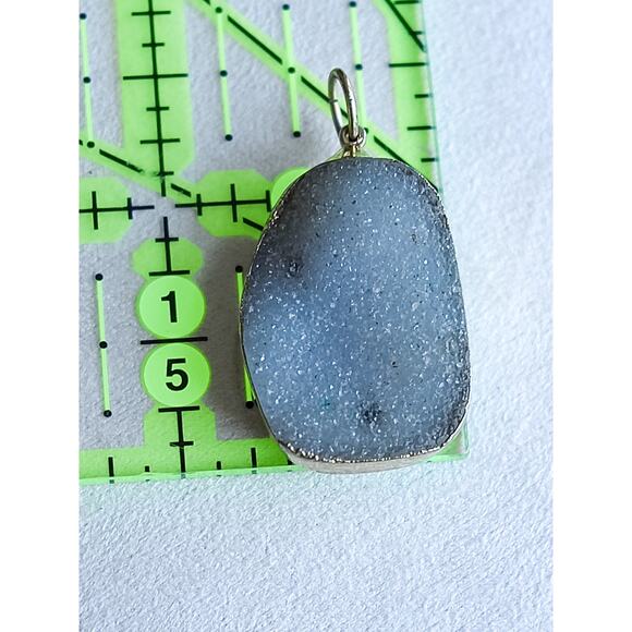 Gray Druzy Crystal Pendant Gold Tone Bezel Boho Spiritual Natural Stone Jewelry - Picture 2 of 6